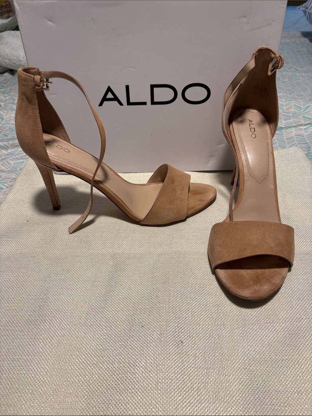 ALDO Brown Suede Ankle-Strap Stiletto Sandals